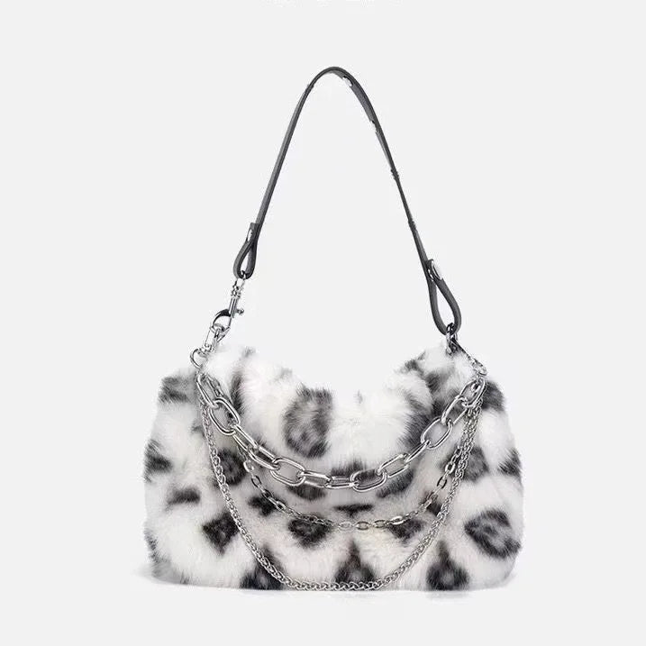 Fluffy Leopard Shoulder Purse
