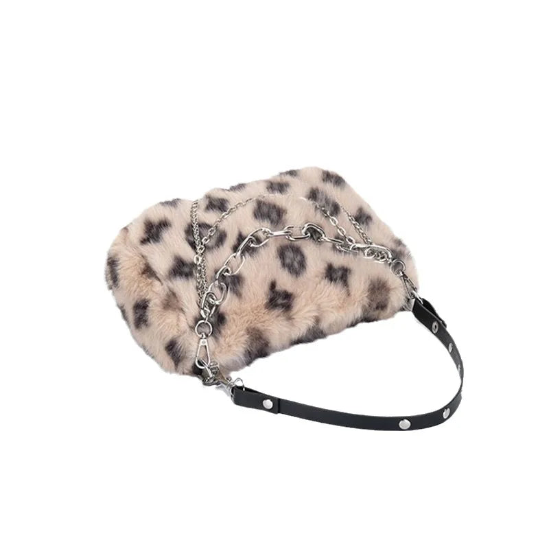 Fluffy Leopard Shoulder Purse