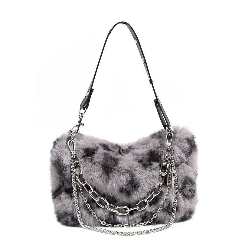 Fluffy Leopard Shoulder Purse